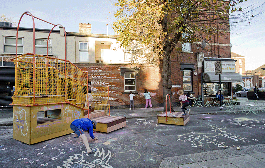 Children using landscape architecture playground