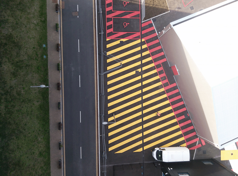 Hackney Bridge: Bespoke Thermoplastic Markings for a Creative London Courtyard 3 Colourful geometric thermoplastic markings at Hackney Bridge in London
